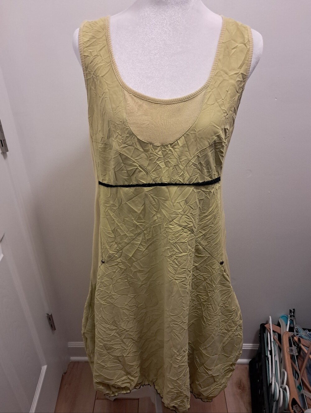 Dolcezza Dress Women's Medium M Chartreuse Crinkle Texture Artsy Lagenlook